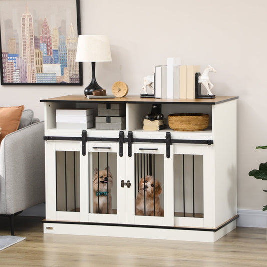 Dog Crate Furniture for Large Dogs with Removable Divider, Dog Kennel for 2 Small Dogs with Storage, White - Gallery Canada