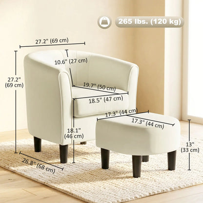 Accent Chair Modern Upholstered Living Room Chair with Ottoman and Pocket Spring Cushion Cream White Accent Chairs at Gallery Canada