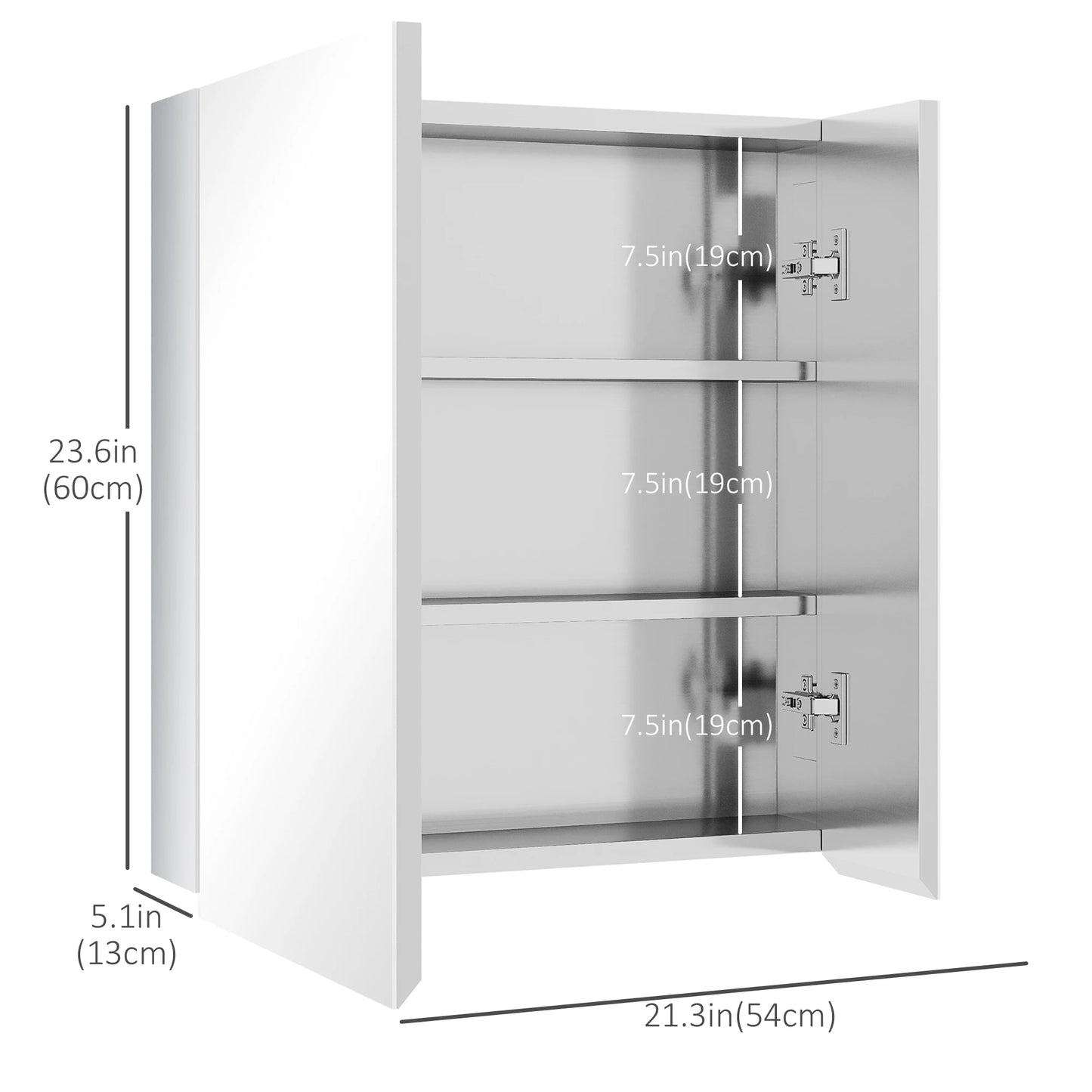 Wall Mounted Medicine Cabinet, Mirror, Hinged Doors, 3-Tier Shelves, Silver Mirror Medicine Cabinets at Gallery Canada