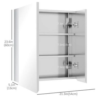 Wall Mounted Medicine Cabinet, Mirror, Hinged Doors, 3-Tier Shelves, Silver Mirror Medicine Cabinets at Gallery Canada