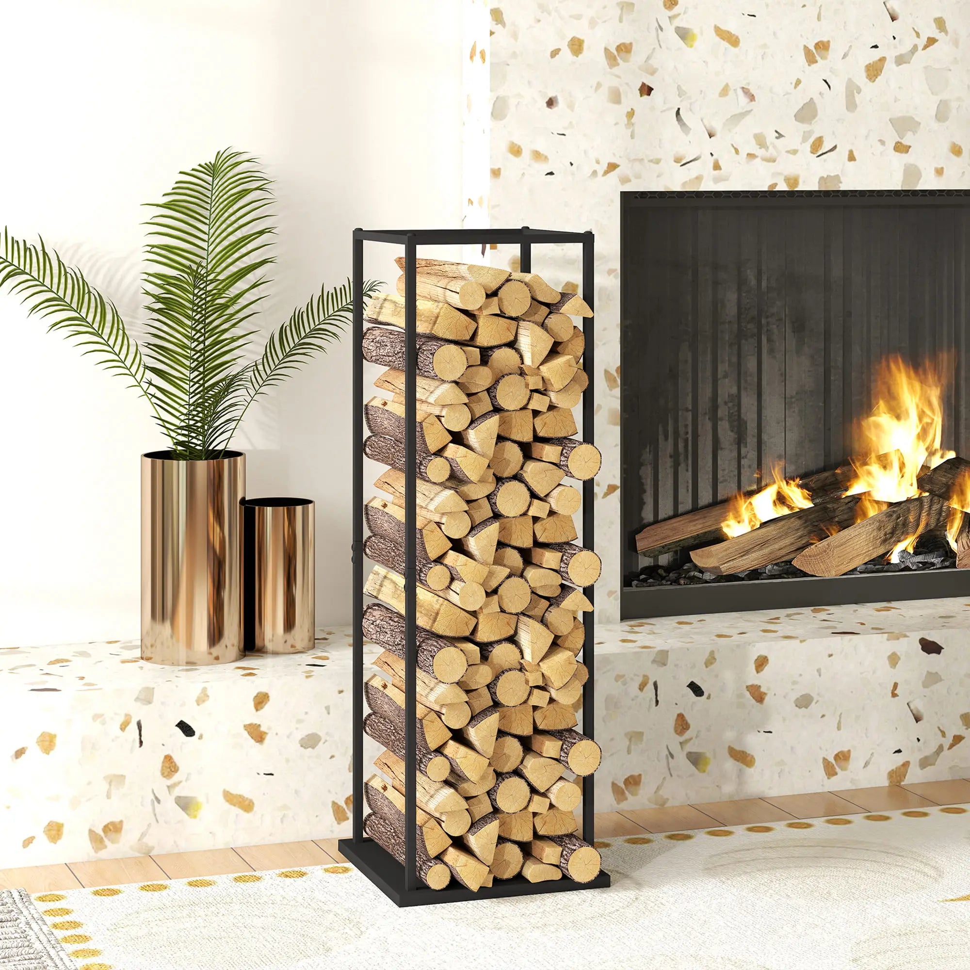 Firewood Rack Outdoor, Heavy Duty Log Holder, 13 x 13 x 43, Black Firewood Racks at Gallery Canada