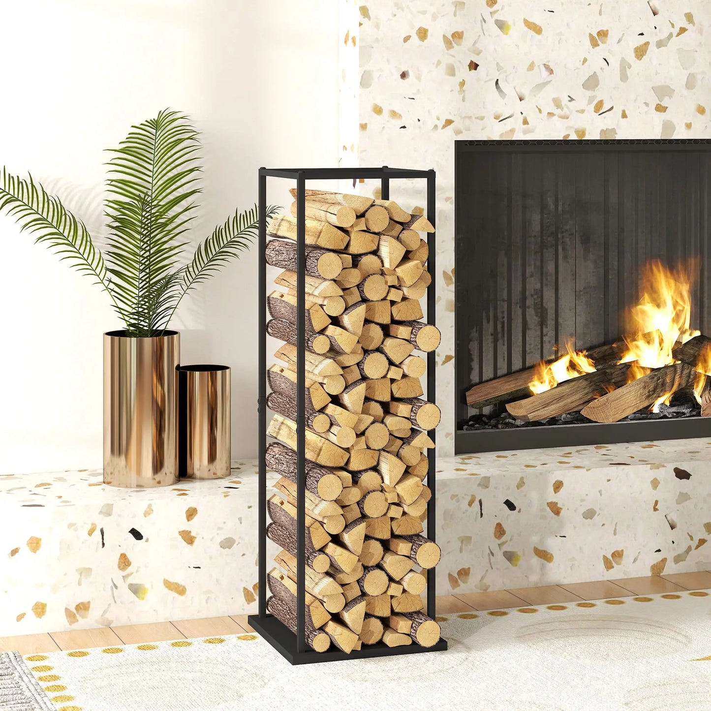 Firewood Rack Outdoor, Heavy Duty Log Holder, 13 x 13 x 43, Black Firewood Racks at Gallery Canada