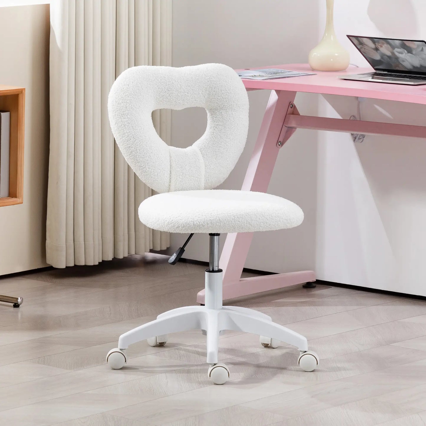 Armless Computer Desk Chair, Office Task Chair, Teddy Fleece, White Office Chairs at Gallery Canada