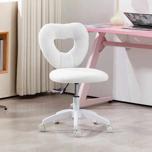 Armless Computer Desk Chair, Office Task Chair, Teddy Fleece, White Office Chairs White at Gallery Canada
