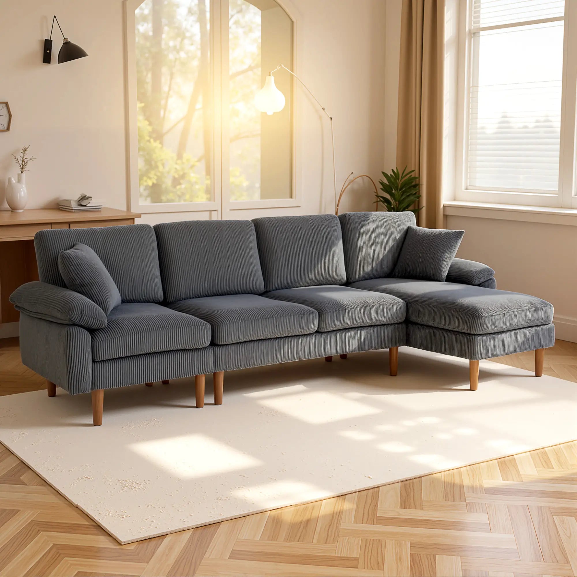 L-Shape Sofa, Modern Sectional Couch with Chaise, Dark Grey 3-Seater Sofas at Gallery Canada