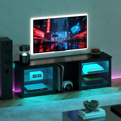 TV Stand With LED Lights, Adjustable Glass Shelves, For 65 Inch TVs, Black TV Stands at Gallery Canada