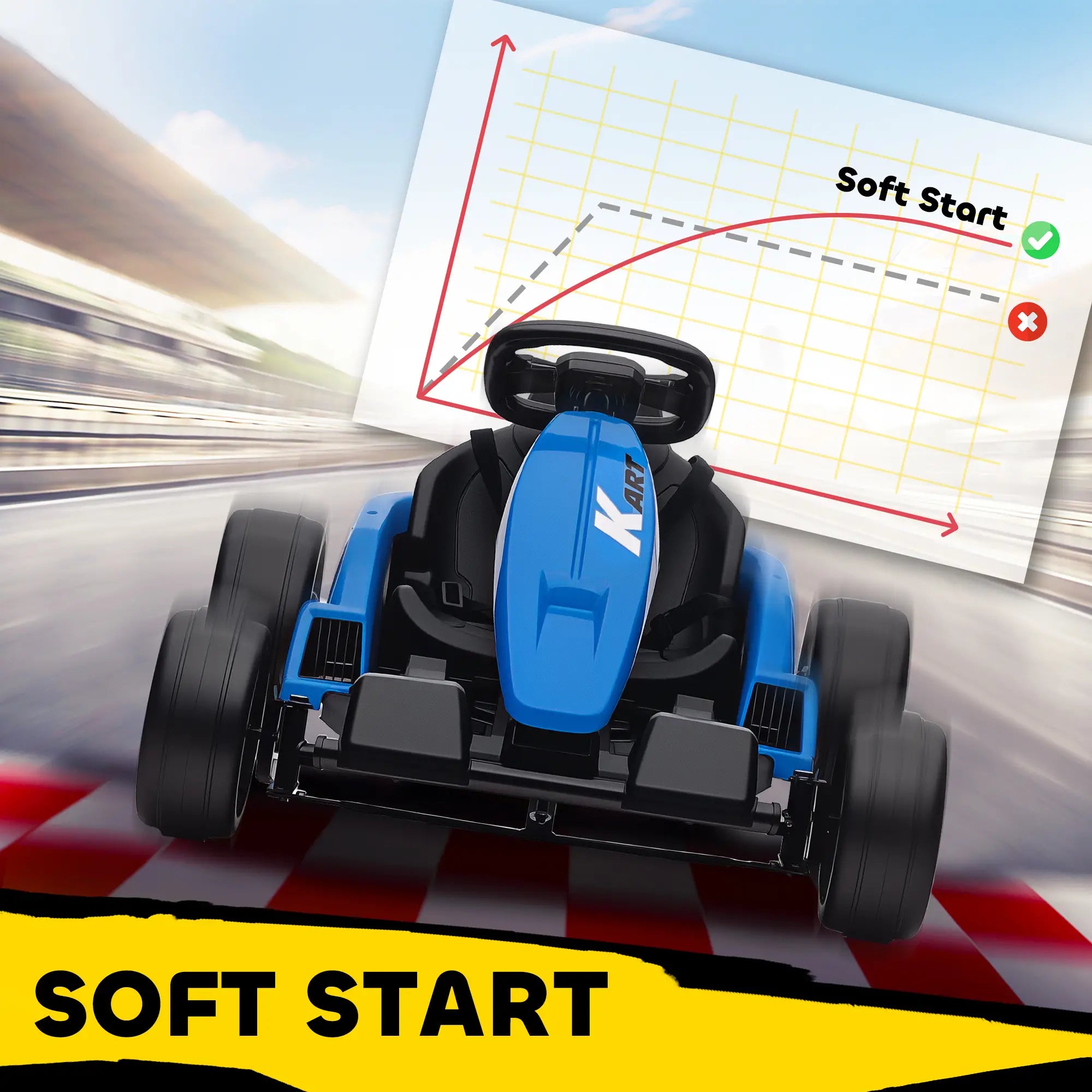 24V Electric Go Kart, Dual 150W Motors, Adjustable Seat, 11.2MPH, Blue Electric Ride-On Toys at Gallery Canada