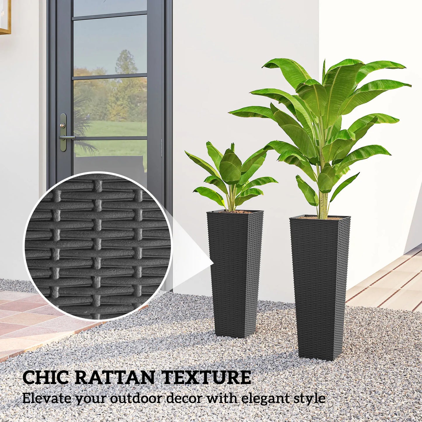 23.6 Inch Tall Planters, Set of 2 Plastic Flower Pots, Black Garden Accessories at Gallery Canada