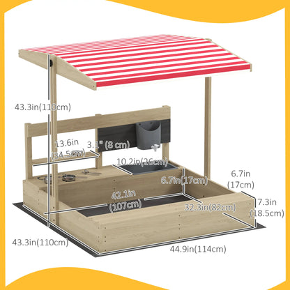 Kids Sandbox with Cover, Wooden Sand Box with Seat, Storage, 3-7 Years, Natural Wood Sandboxes & Accessories at Gallery Canada