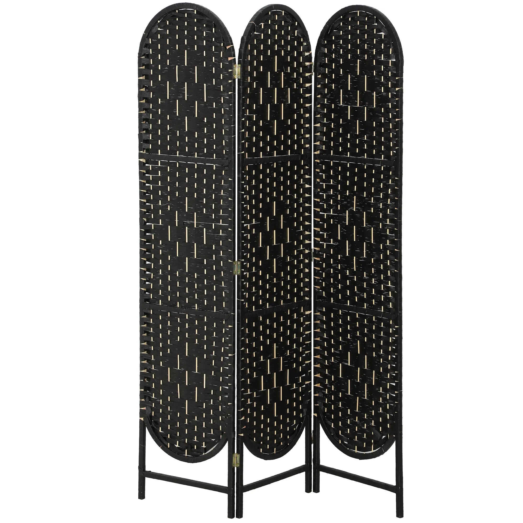 Bohemian Privacy Screen, 3 Panel Folding Room Divider, Arched Top, Black Room Dividers at Gallery Canada