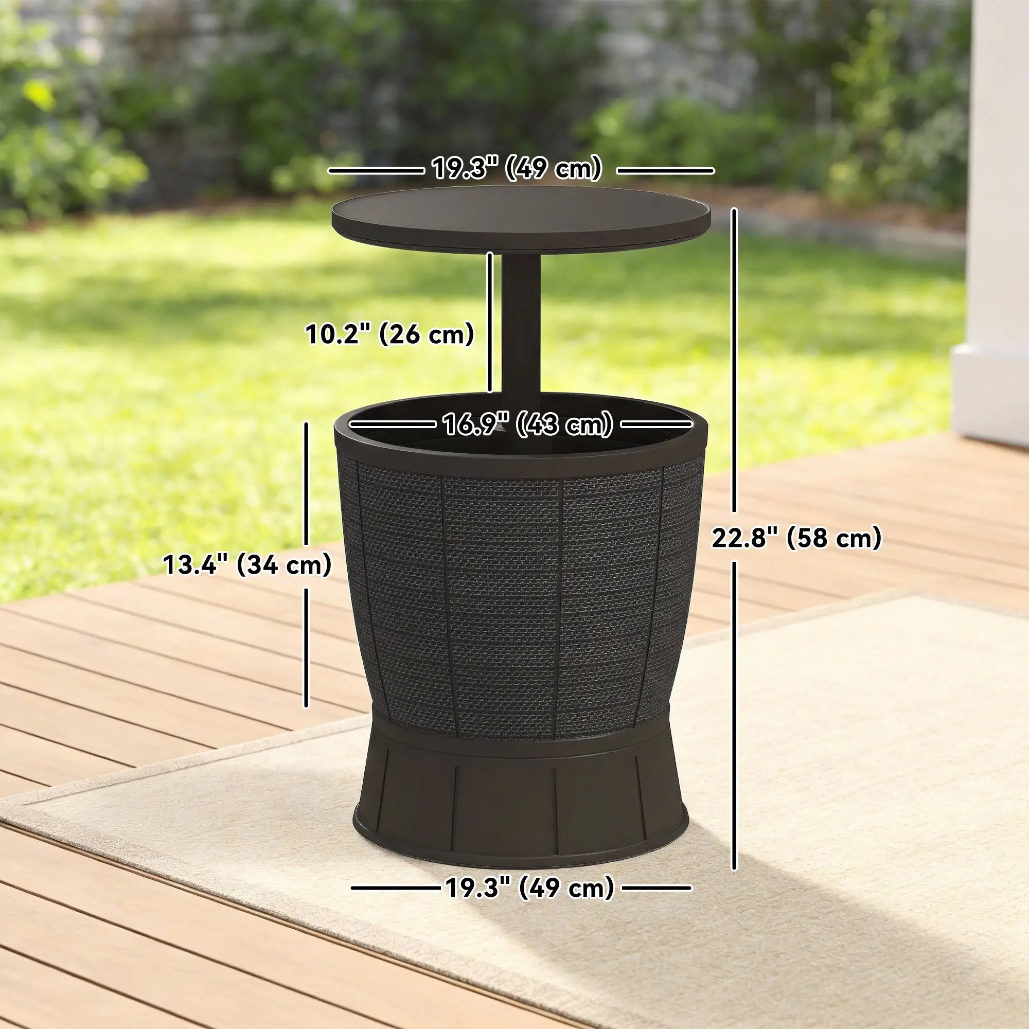 11 Gallon Patio Cooler Side Table, Height Adjustable Top, Drainage Plug, Brown Patio Side Tables at Gallery Canada