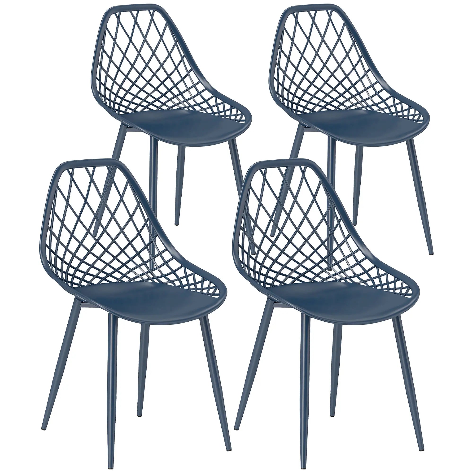 Modern Dining Chairs Set of 4, Plastic with Metal Legs, Blue Dining Chairs Blue at Gallery Canada