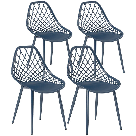 Modern Dining Chairs Set of 4, Plastic with Metal Legs, Blue Dining Chairs Blue at Gallery Canada