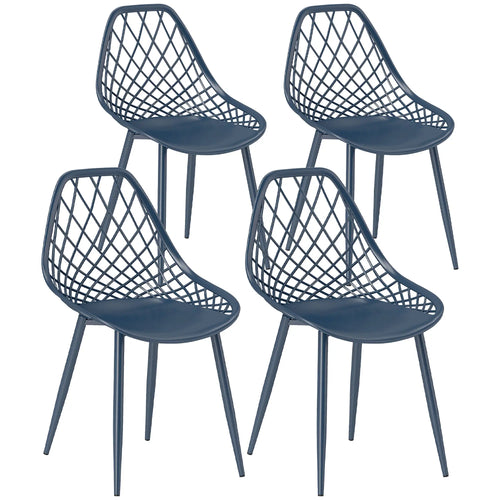 Modern Dining Chairs Set of 4, Plastic with Metal Legs, Blue