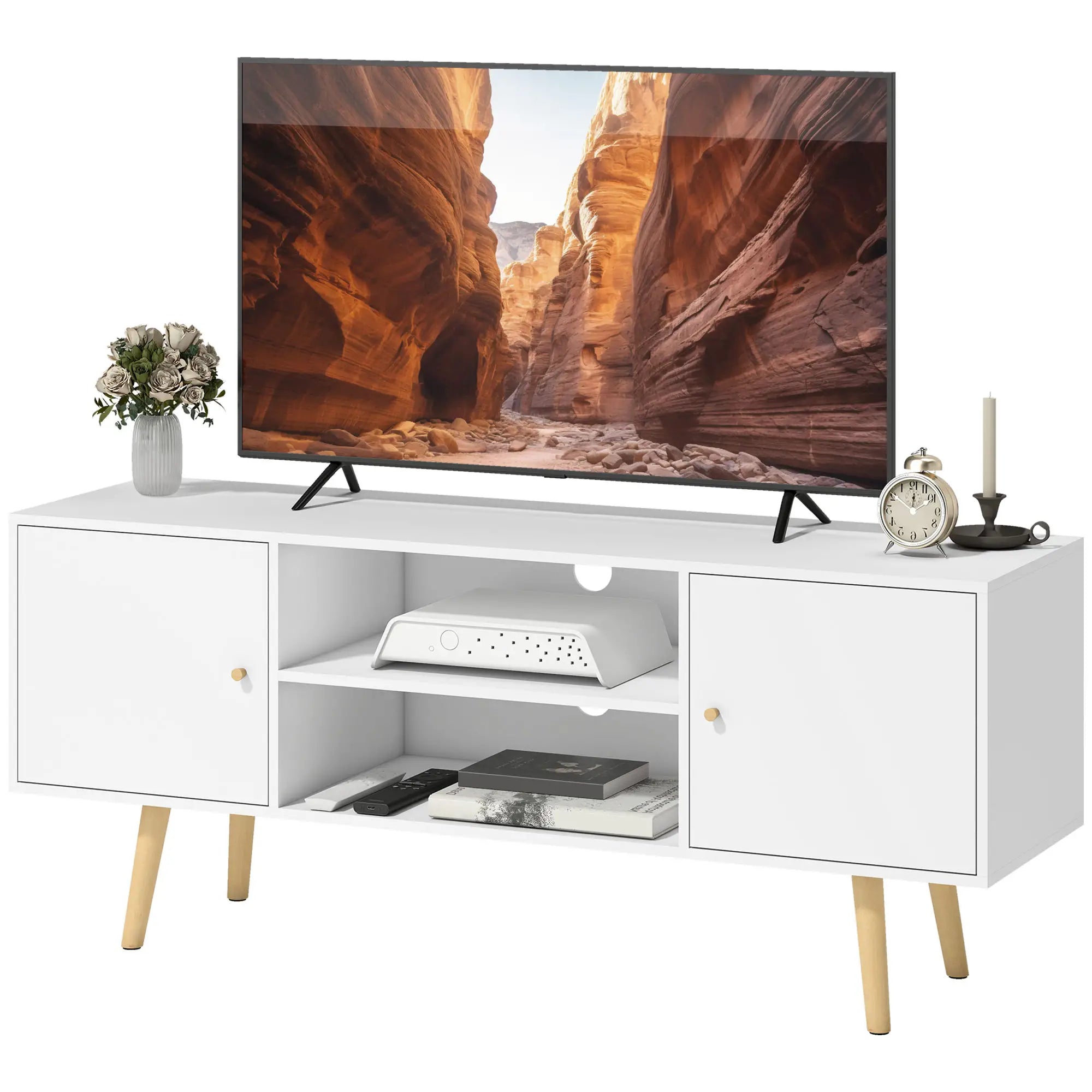 TV Stand for 55 Inches, Storage Shelves, Wood Legs, White TV Stands at Gallery Canada