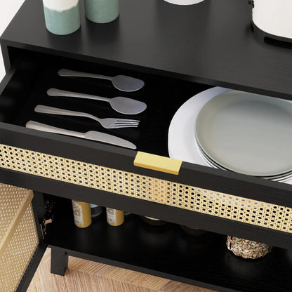 Boho Sideboard Cabinet, Rattan Doors, Black Storage Cabinets at Gallery Canada