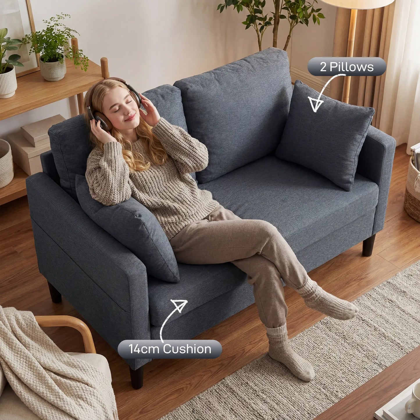 55" Loveseat Sofa, Modern Linen Upholstered, Dark Grey 2-Seater Sofas at Gallery Canada