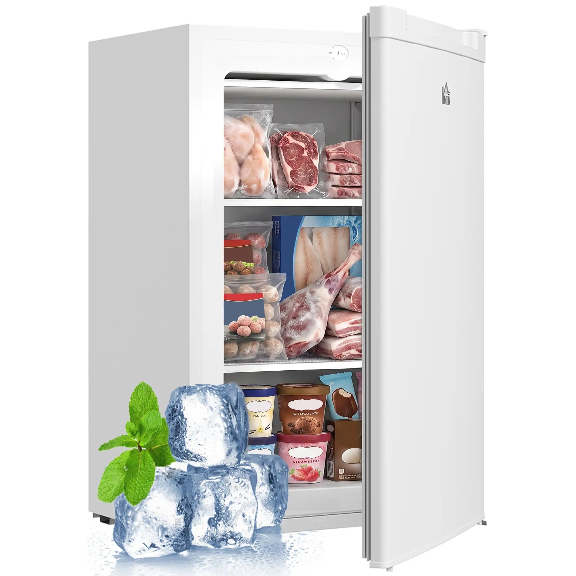 3 Cu.Ft Upright Freezer, Reversible Door, Adjustable Thermostat, White Small Kitchen Appliances at Gallery Canada
