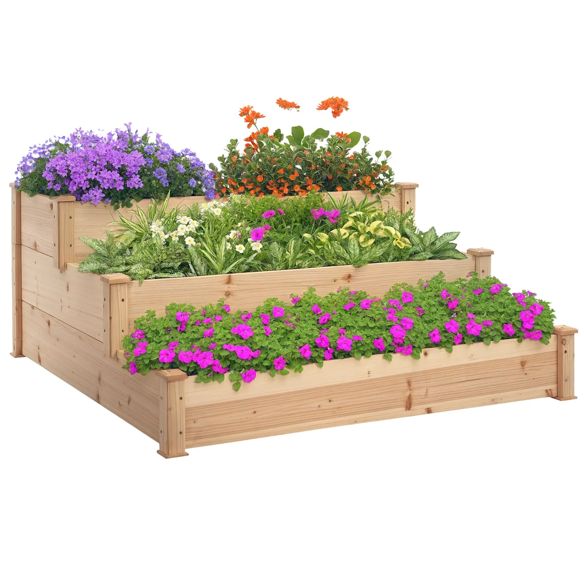 49x49x22 Inch 3-Tier Raised Garden Bed, Wooden Planter Kit, Natural Wooden Planter Boxes Natural at Gallery Canada