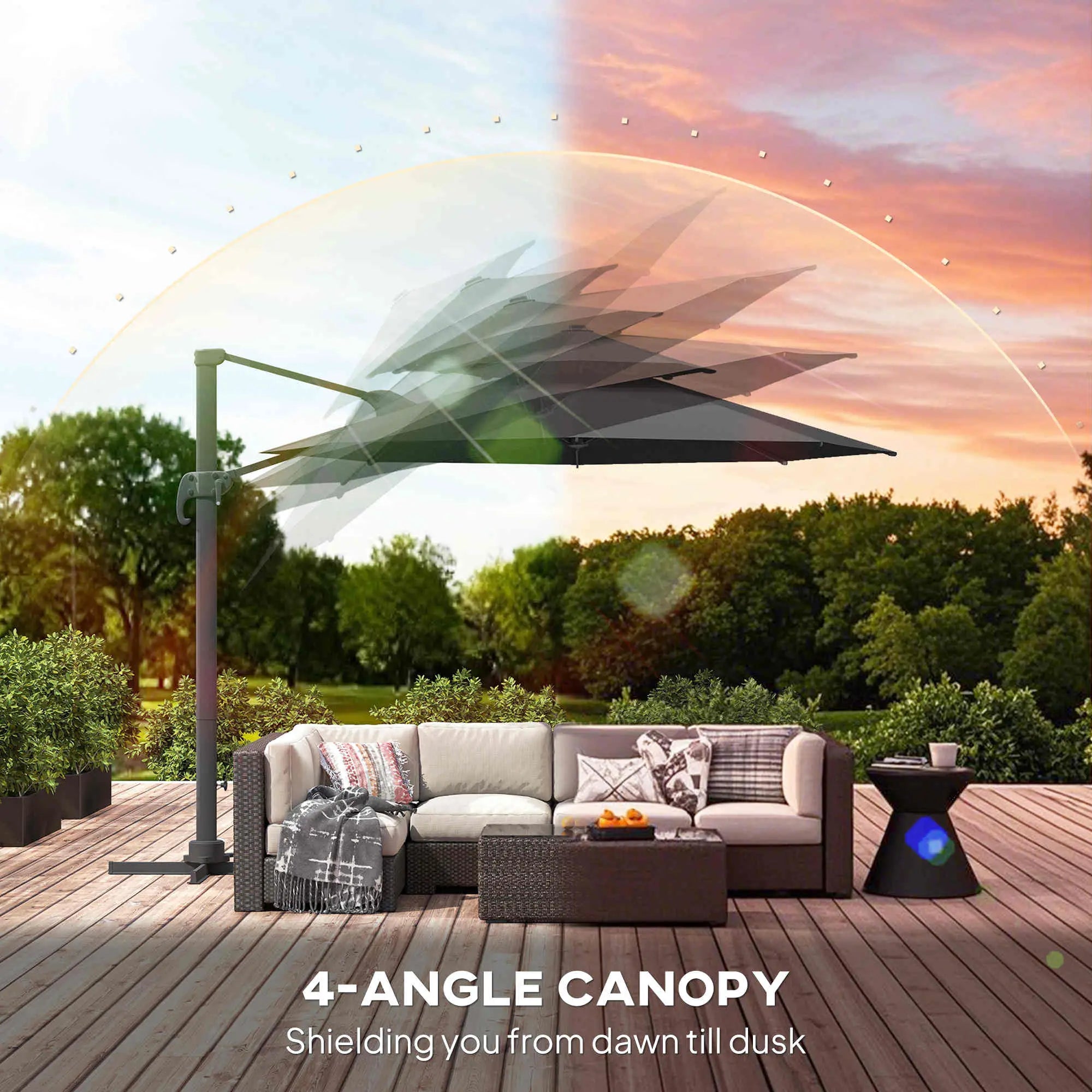 11ft Outdoor Cantilever Umbrella, Adjustable Angle, Double-Top Canopy, Dark Grey Cantilever Umbrellas at Gallery Canada