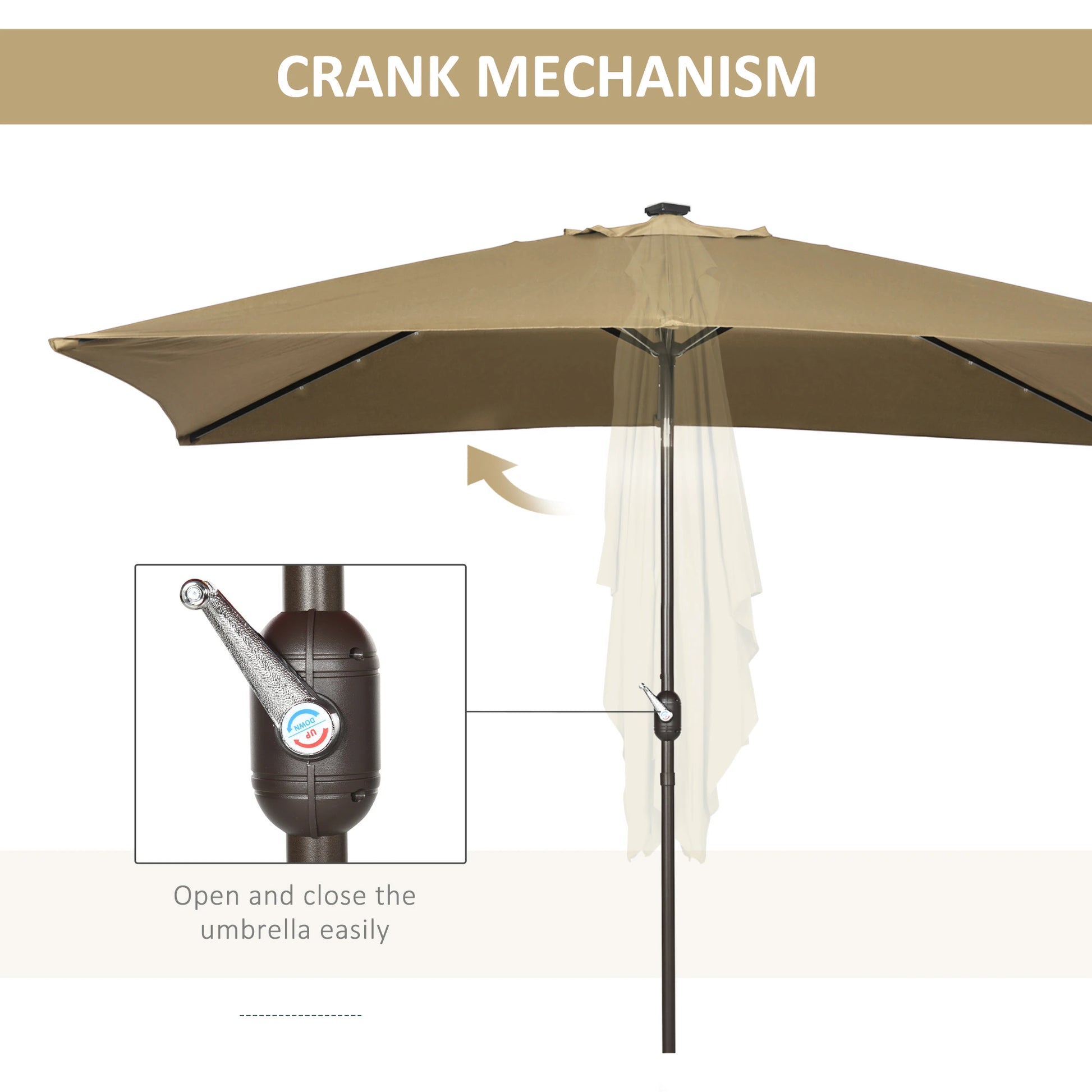 6.5x10ft Rectangle Solar Tilt Umbrella, Aluminum, Light Coffee Sun Umbrellas at Gallery Canada