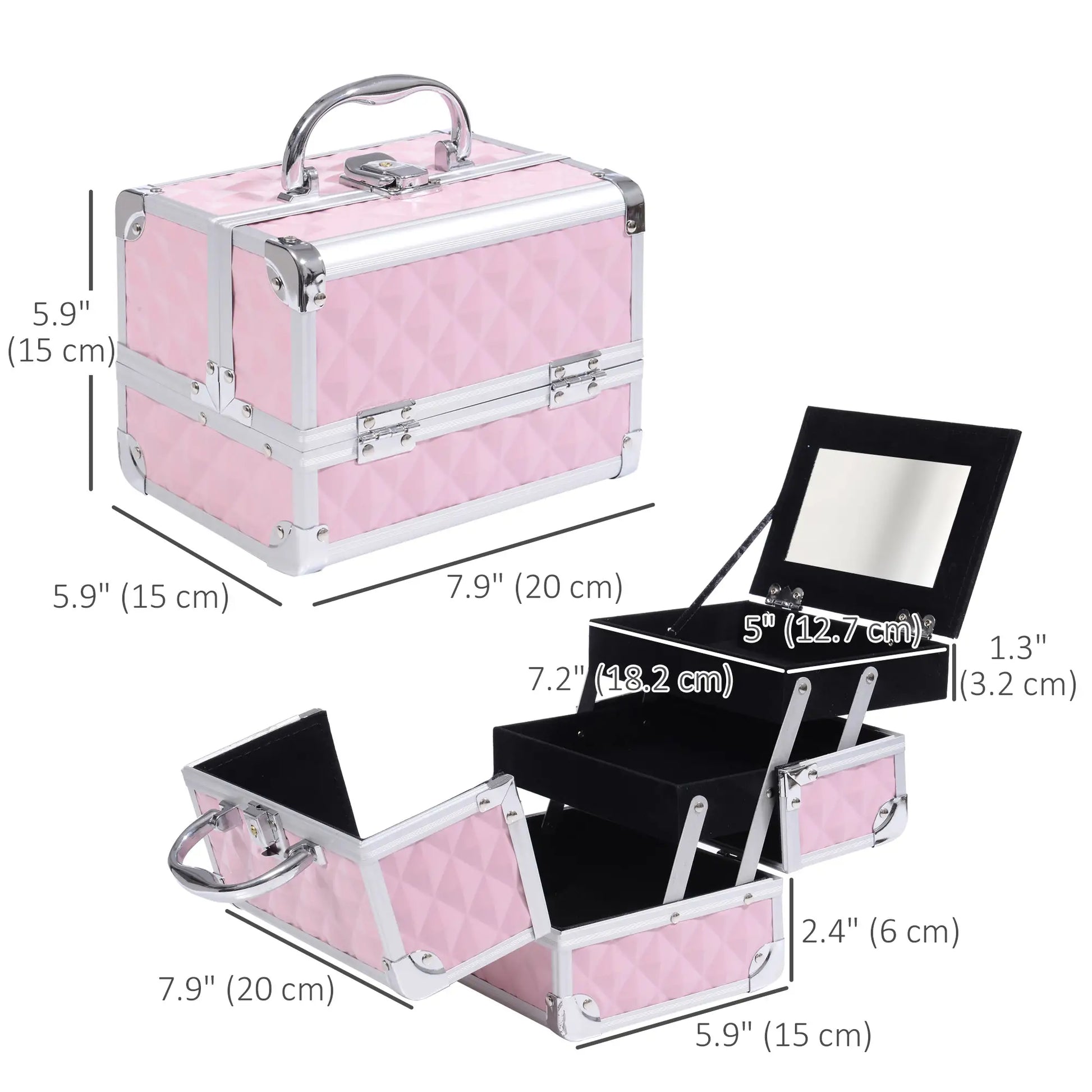 3 Tier Diamond Texture Makeup Case, Cosmetic Organizer with Mirror, Pink Makeup Cases at Gallery Canada