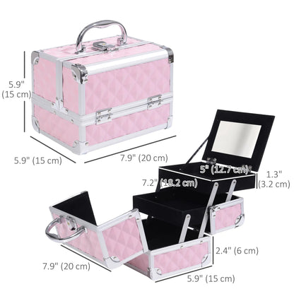 3 Tier Diamond Texture Makeup Case, Cosmetic Organizer with Mirror, Pink Makeup Cases at Gallery Canada