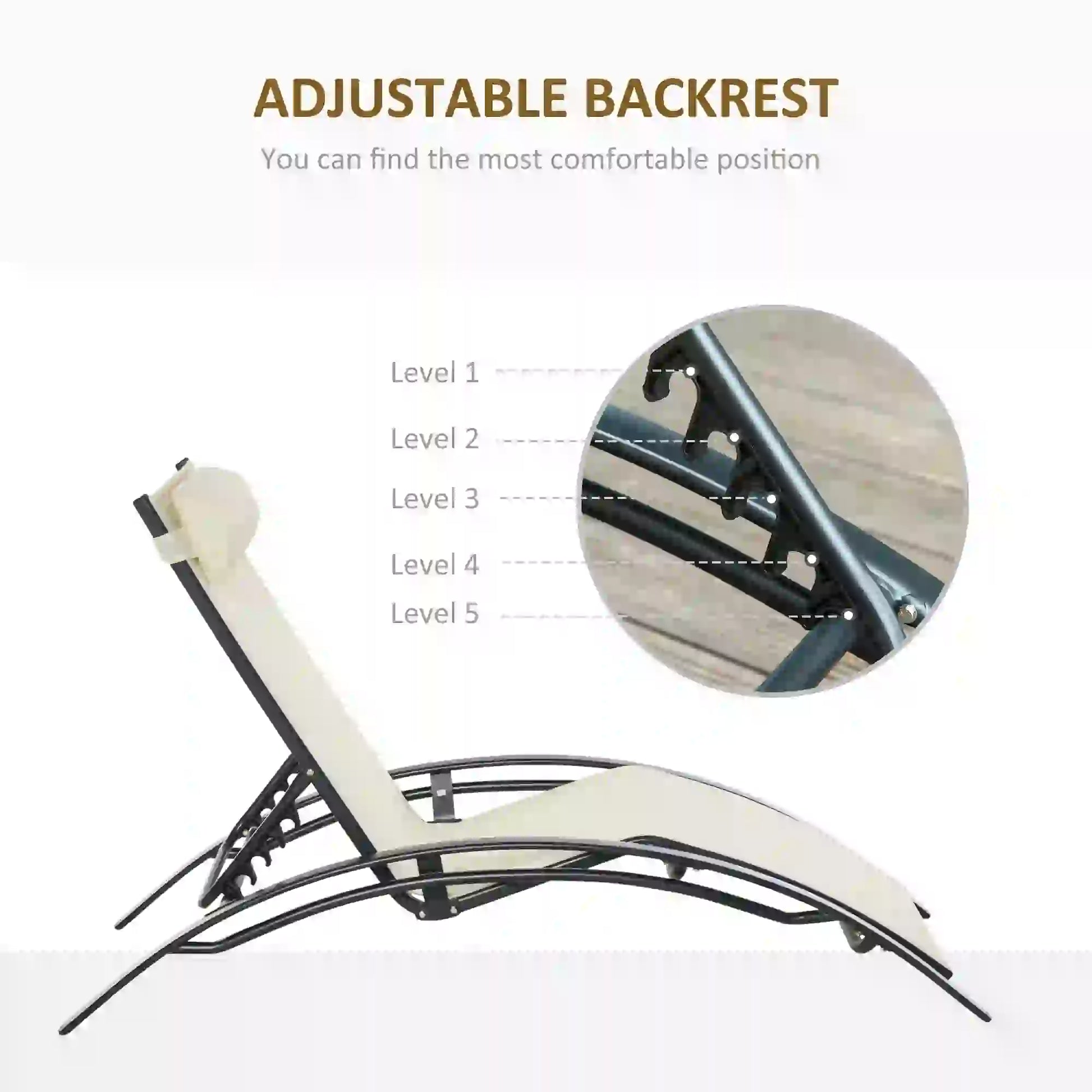 Aluminum Reclining Lounge Chair, 5-Level Adjustable Backrest, Beige Lounger Chairs at Gallery Canada