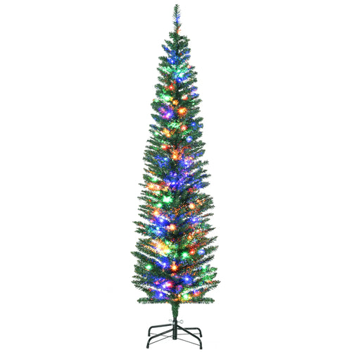6' Artificial Pencil Christmas Tree, Steel Base, Colorful LED Lights