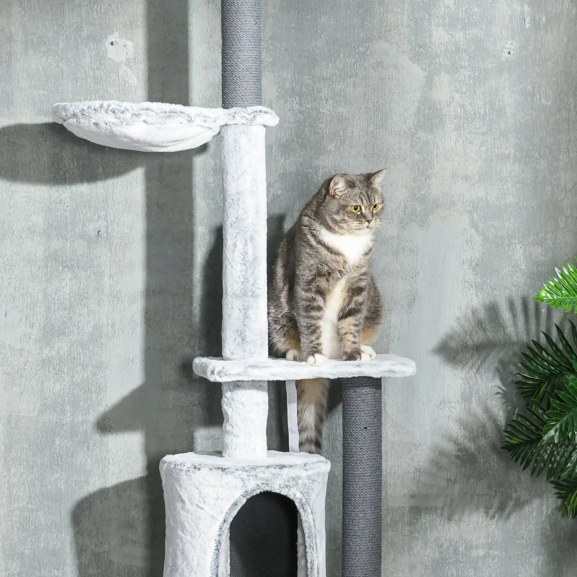 89"-100" Cat Tree, Hammock, Scratching Posts, Condo, Perches, Grey Floor to Ceiling Cat Trees at Gallery Canada