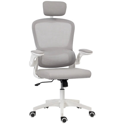 Ergonomic Mesh Office Chair, High Back, Rotatable Headrest, Flip-Up Armrests, Lumbar Support, Grey Task Chairs at Gallery Canada