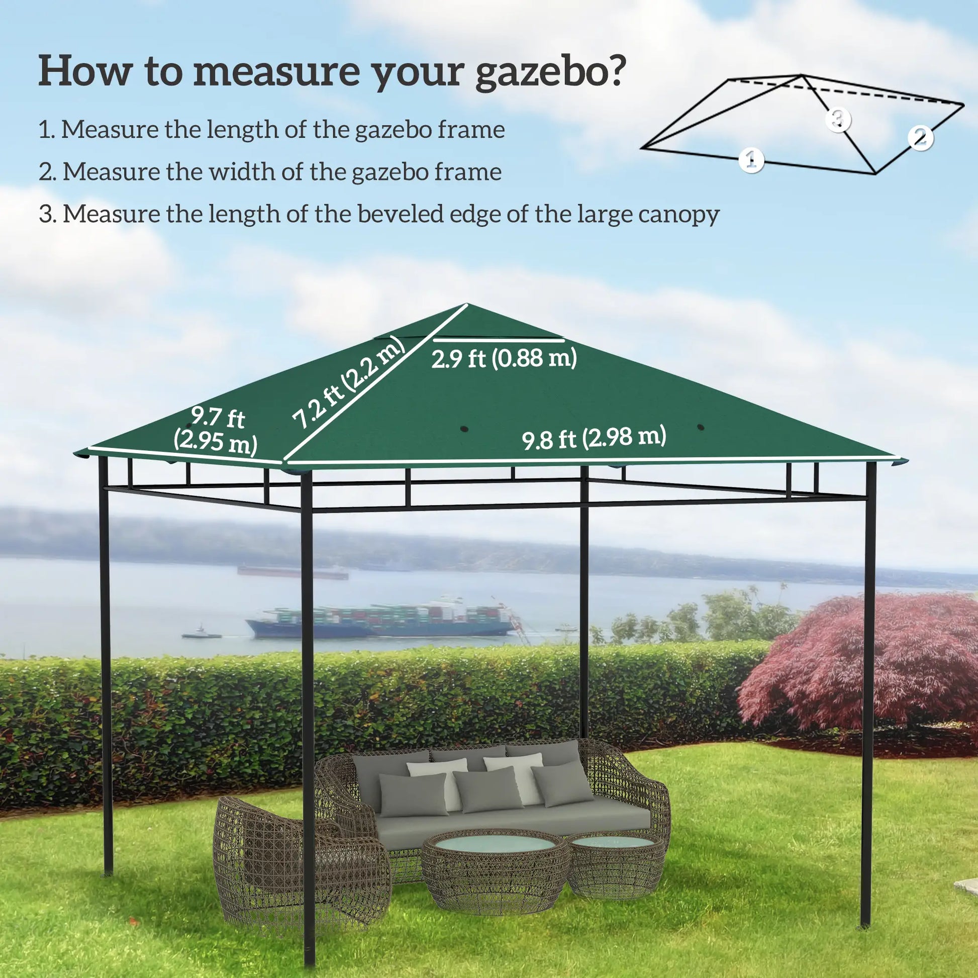 10' x 10' Gazebo Canopy, UV Protected Sun Shade, Green Gazebo Canopy Replacement at Gallery Canada