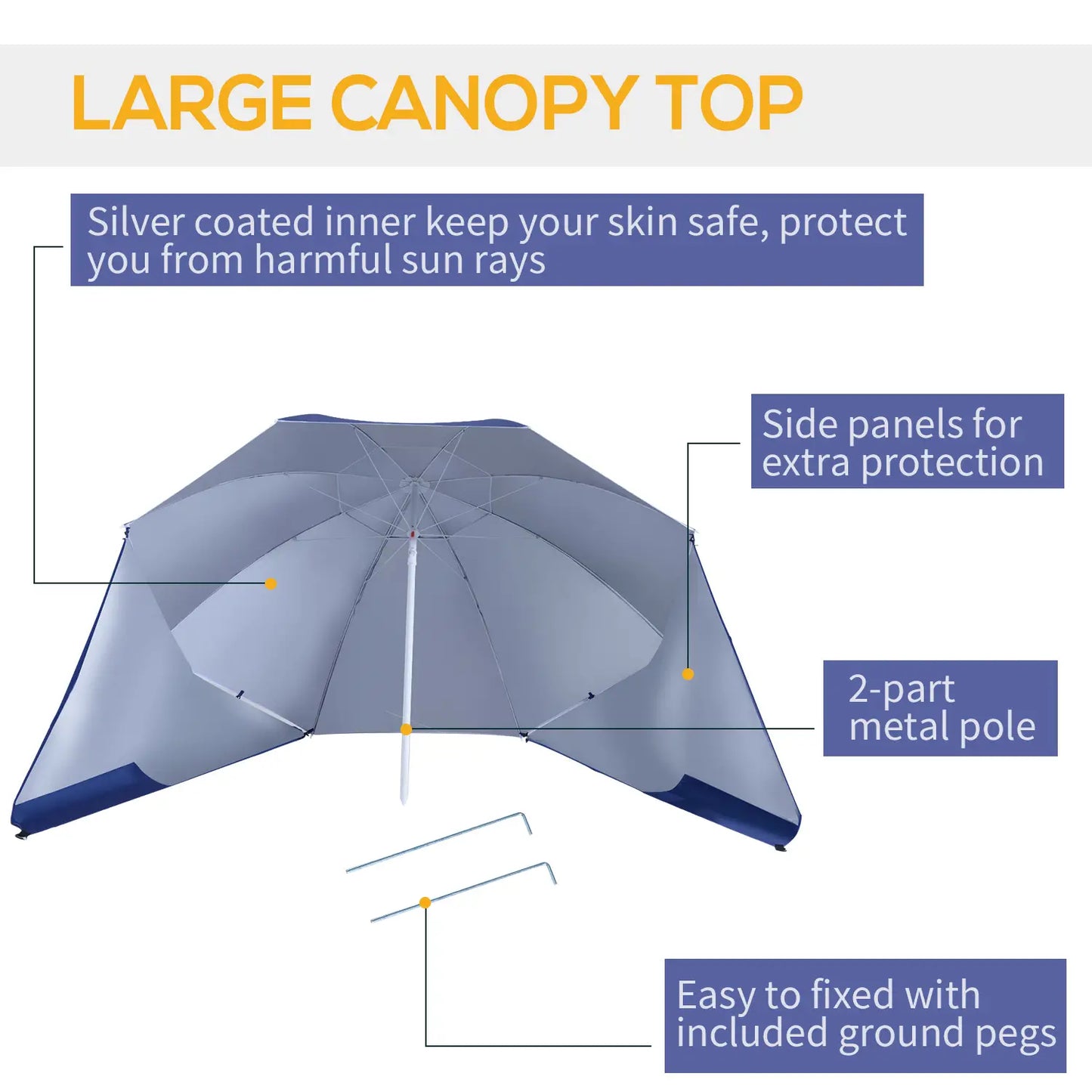 7.5ft 2-in-1 Beach Umbrella, UV50 Protection, Blue Beach Umbrellas at Gallery Canada