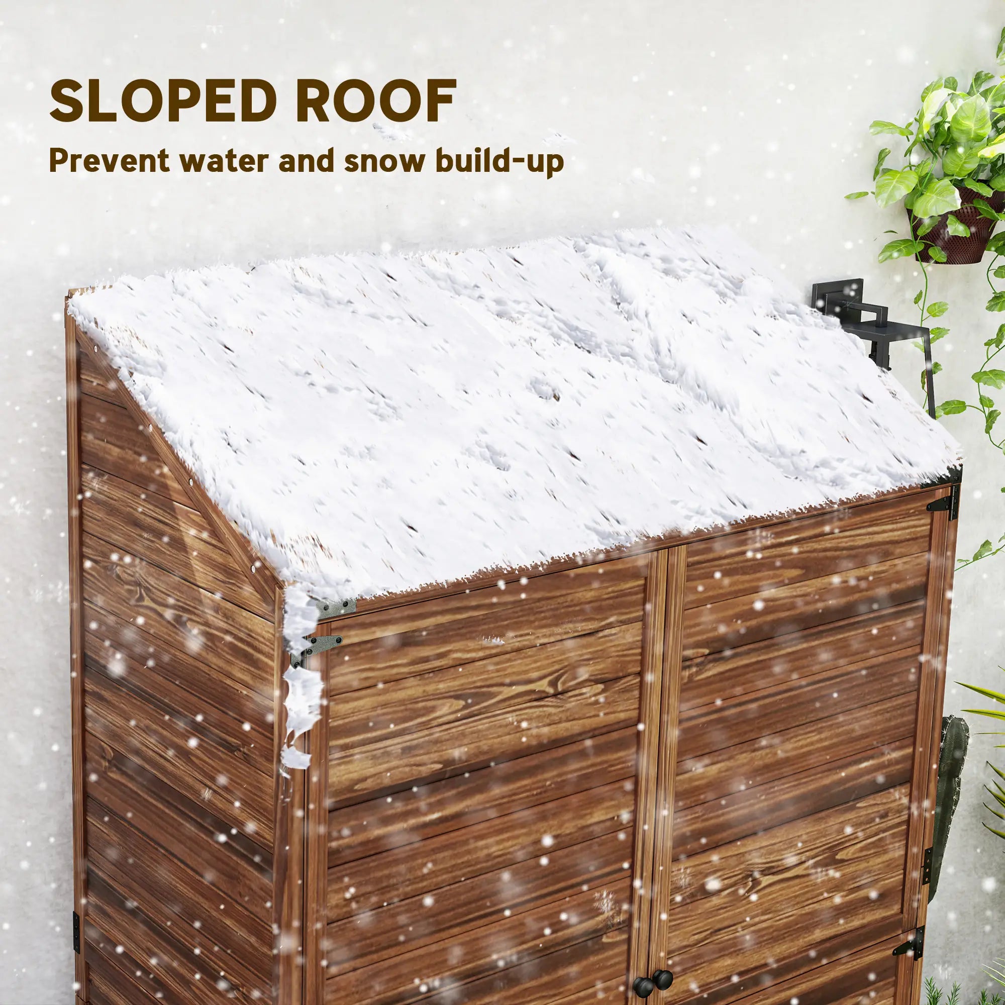 Outdoor Wooden Storage Cabinet, Double Doors with Shelves, Mixed-Brown, Brown Sheds at Gallery Canada