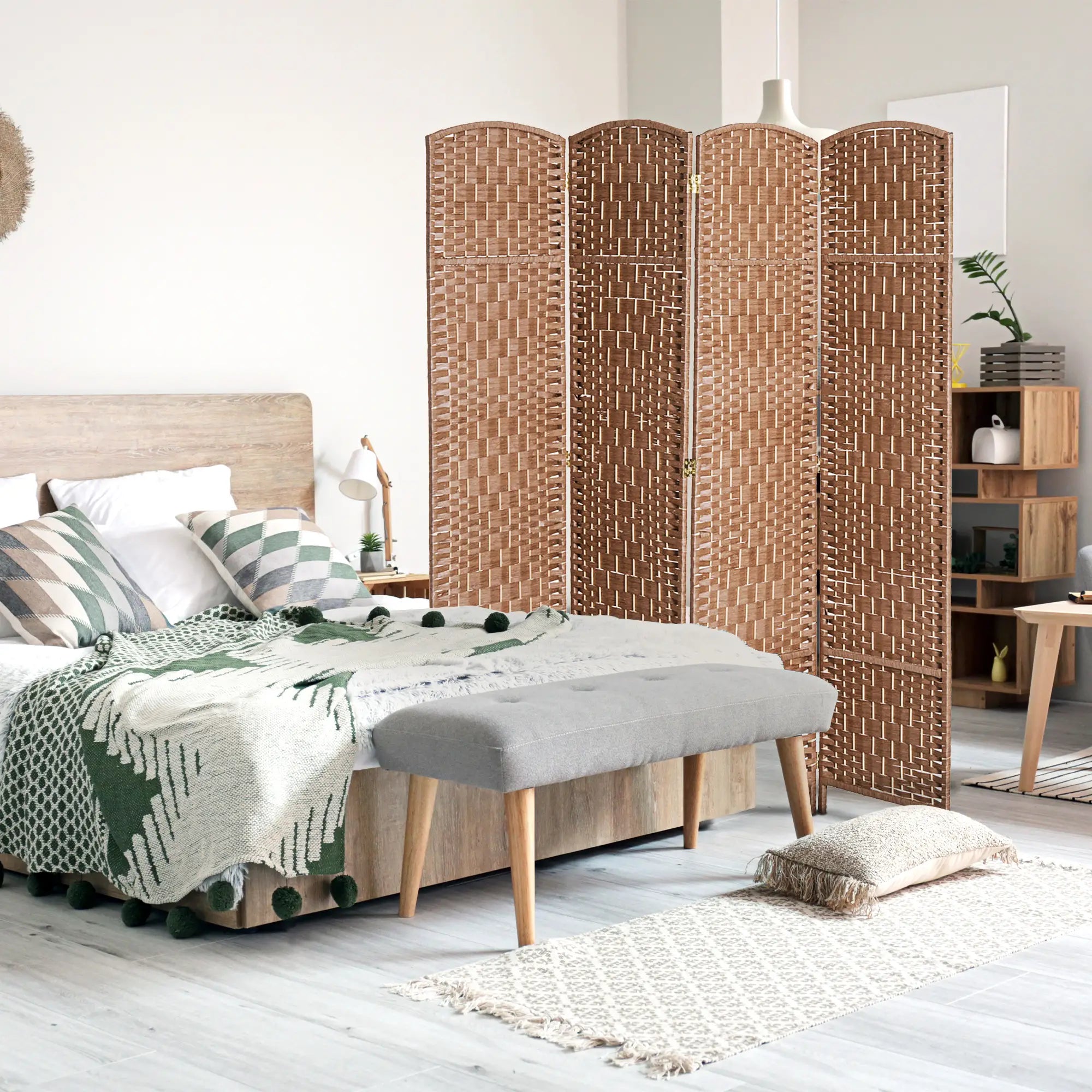 6ft Folding Room Divider, 4 Panel Wooden Frame, Natural Room Dividers at Gallery Canada