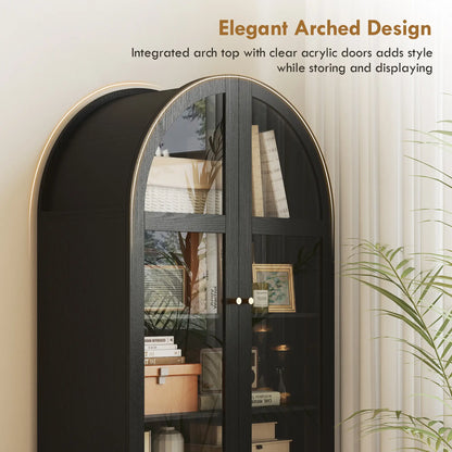 Arched Kitchen Pantry Cabinet, 71" Tall, Adjustable Shelves, Acrylic Doors, Black Kitchen Pantry Cabinets at Gallery Canada
