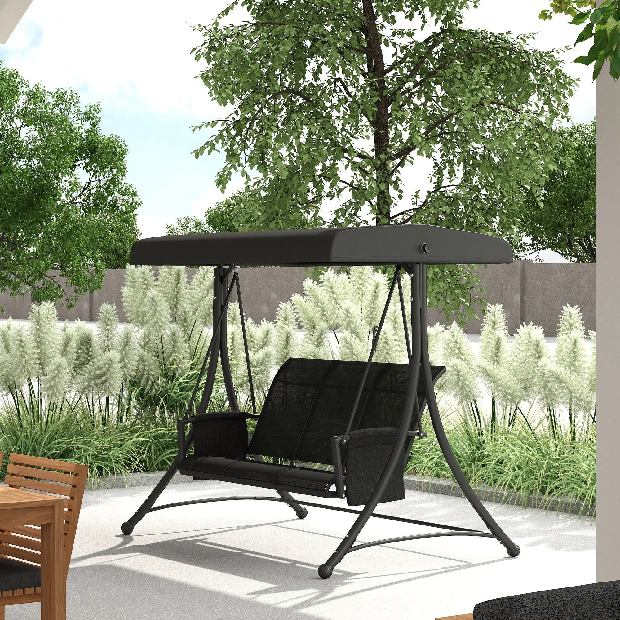 3 Person Porch Swing Chair, Adjustable Canopy, Black Porch Swings with Canopy at Gallery Canada