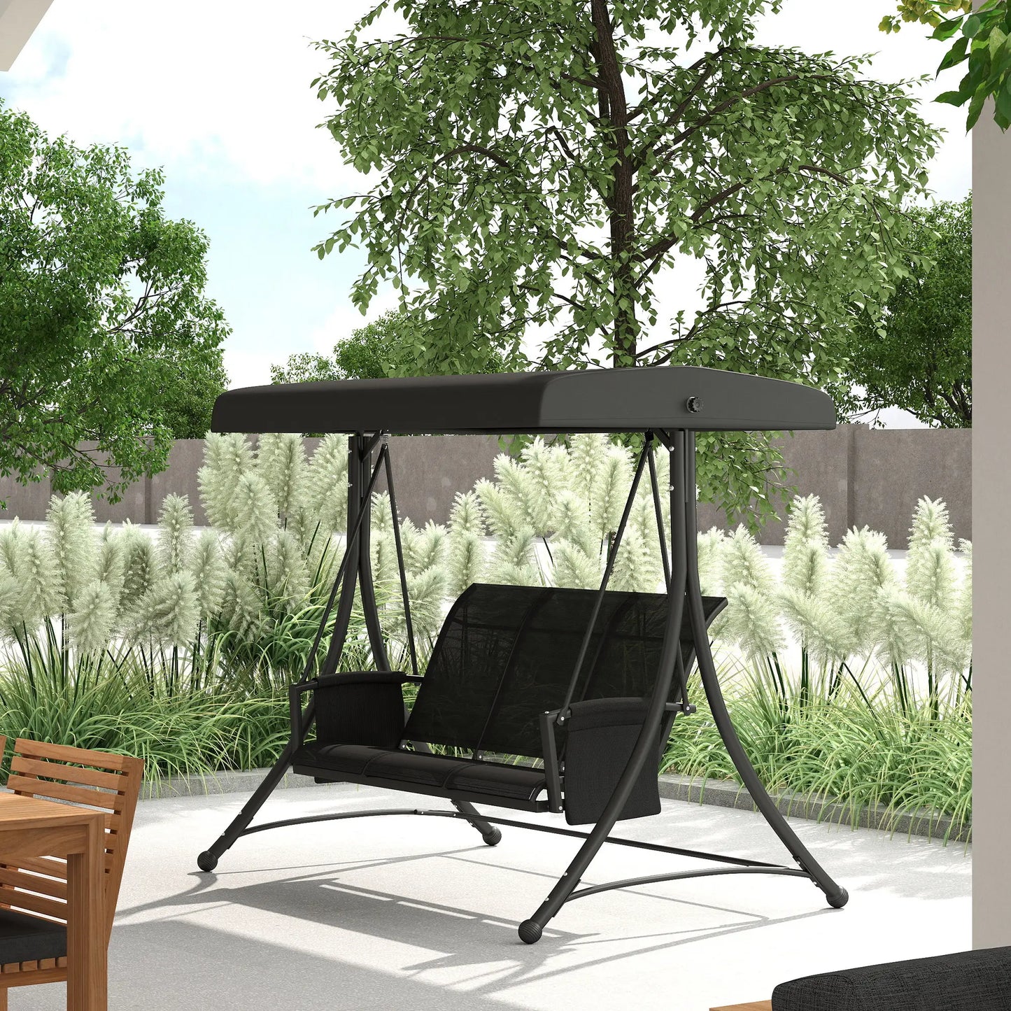 3 Person Porch Swing Chair, Adjustable Canopy, Black Porch Swings with Canopy at Gallery Canada