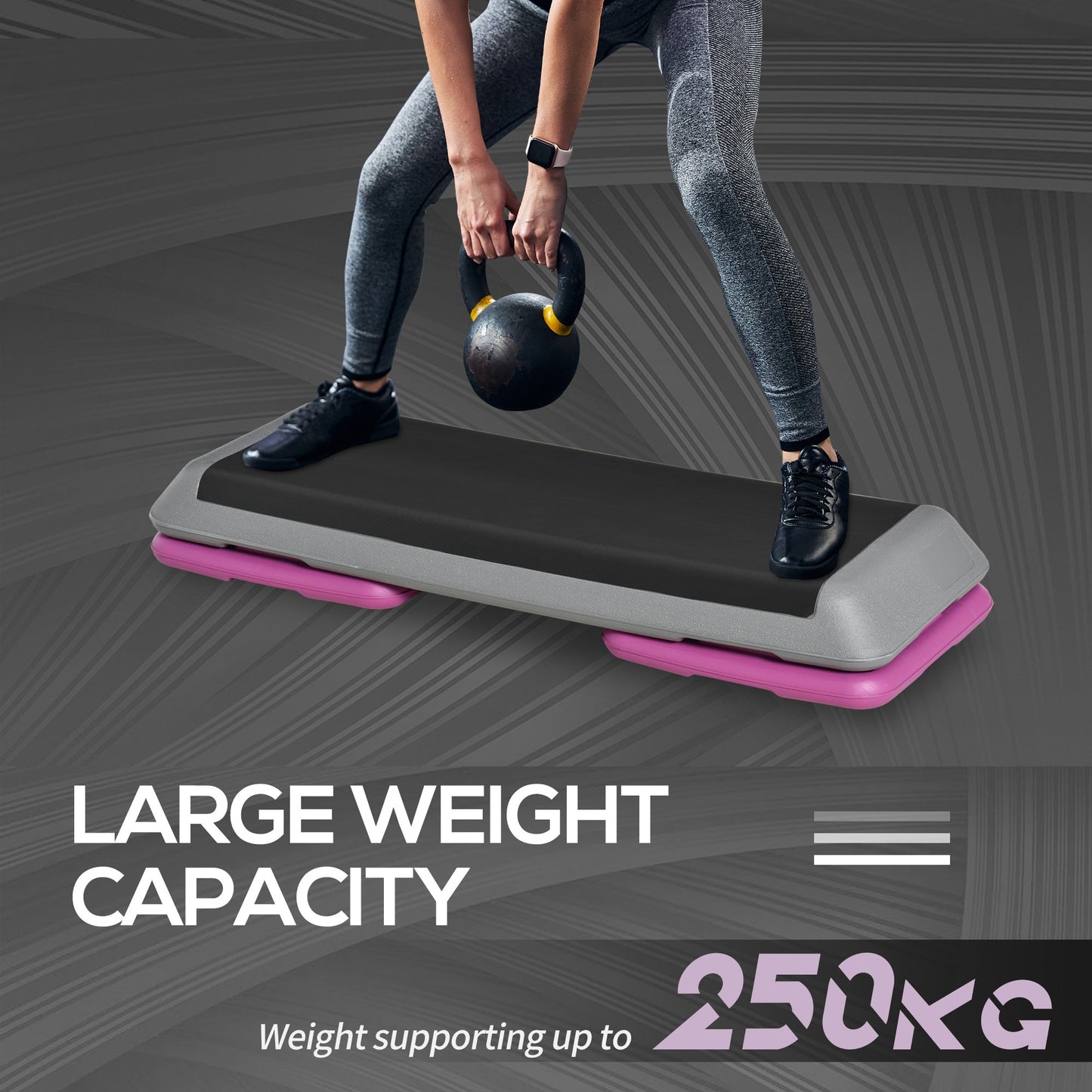 43" Adjustable Aerobic Platform Stepper 3 Level with Risers 4” 6” 8” Cardio Fitness Trainer Workout Step Home Gym Exercise, Black Purple at Gallery Canada