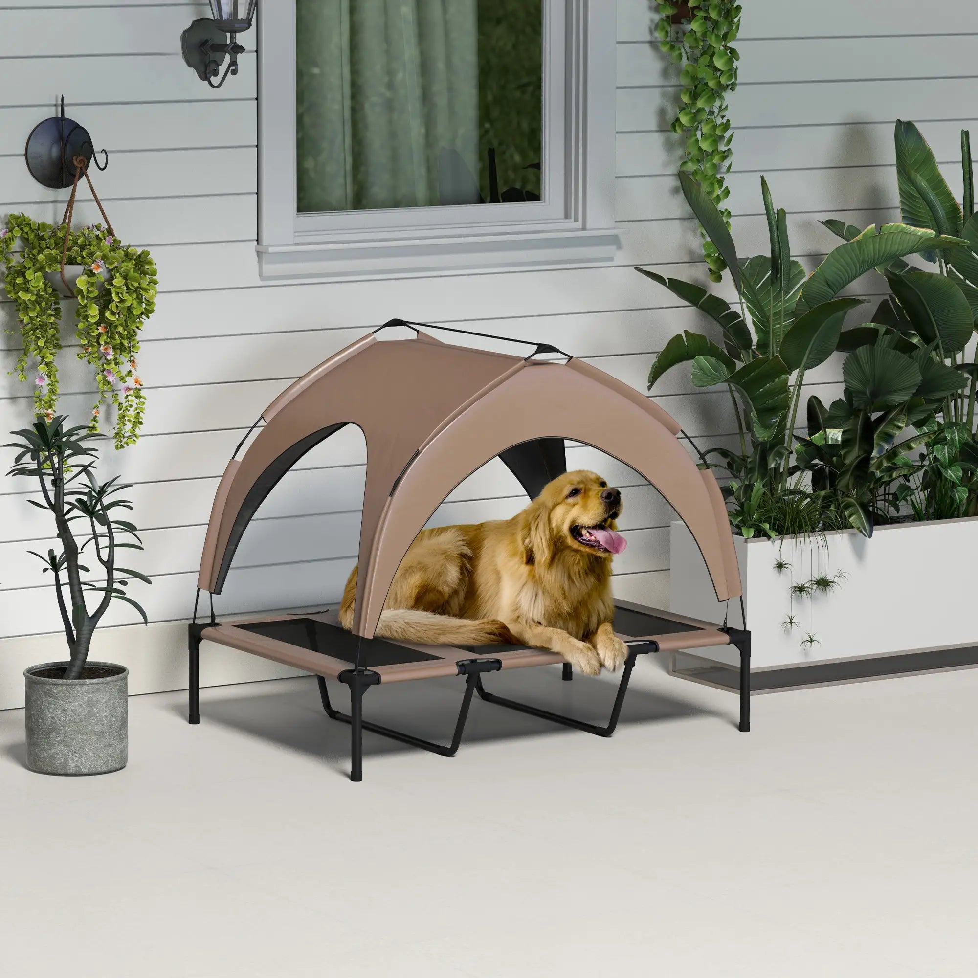 Raised Dog Bed, Cooling Cot with Canopy, Washable Mesh, Large, Coffee Elevated Dog Beds at Gallery Canada