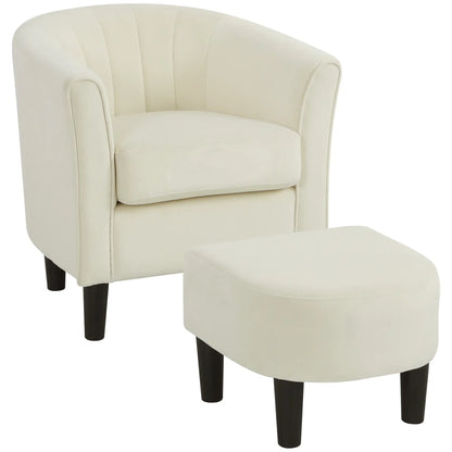 Accent Chair Modern Upholstered Living Room Chair with Ottoman and Pocket Spring Cushion Cream White Accent Chairs at Gallery Canada