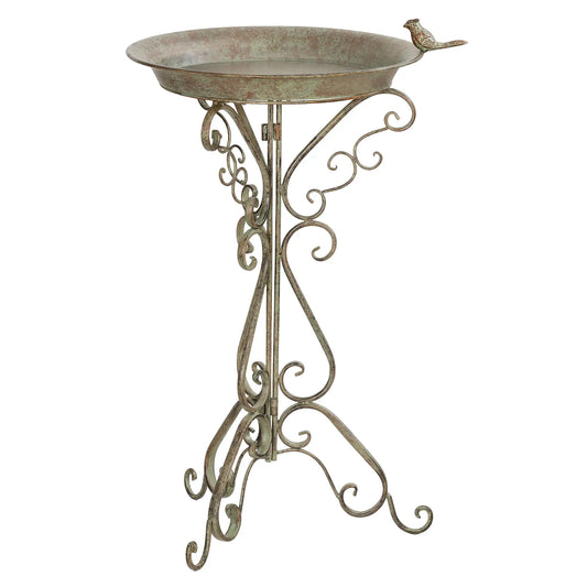30" Tall Bird Bath With Bird Statue, Decorative Stand, Vintage Garden Garden Decor Cool Ash Green at Gallery Canada