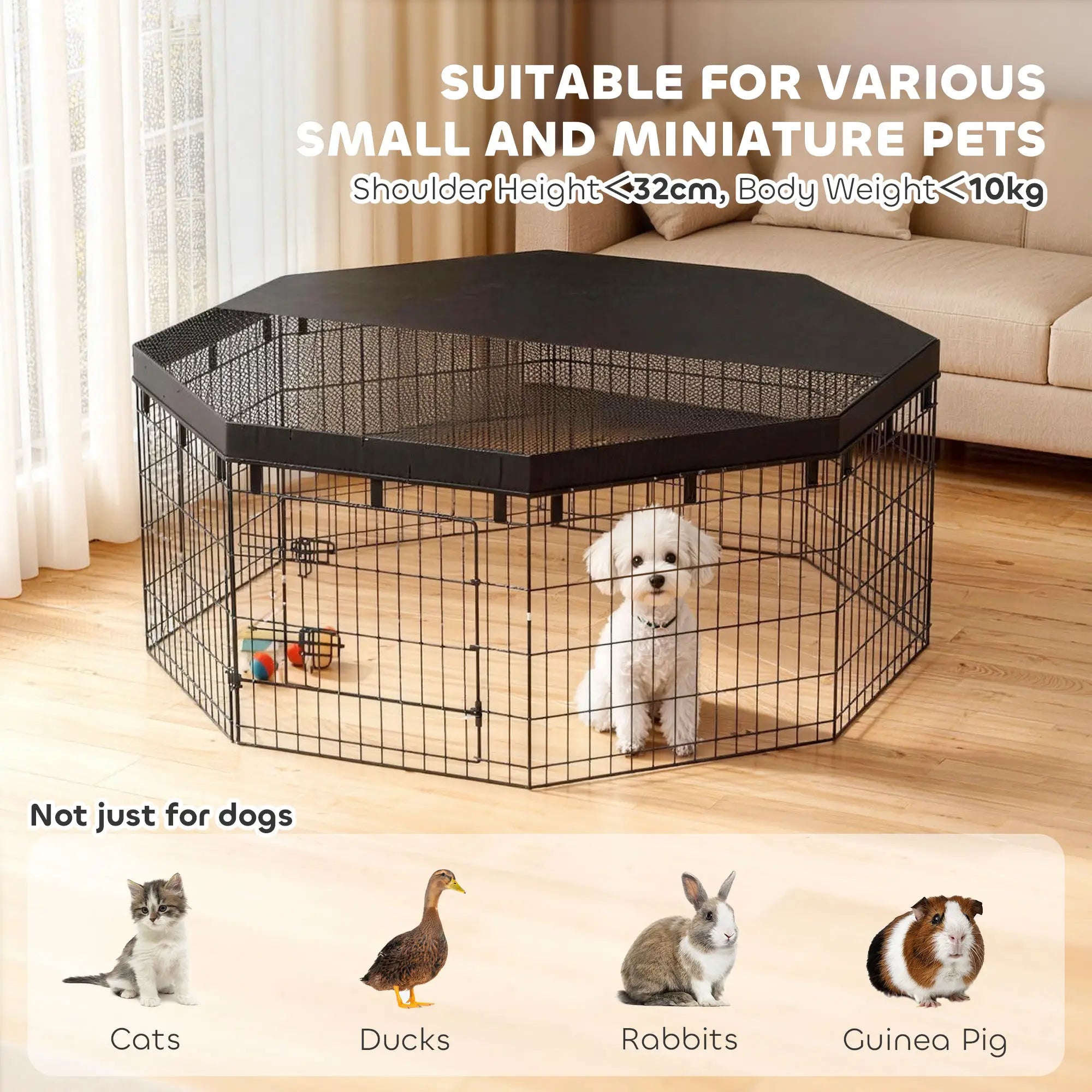 8 Panels Foldable Dog Playpen With Top Cover, 24