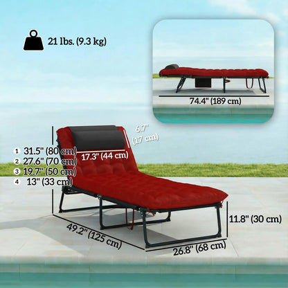 Folding Lounge Chair, 4-Level Reclining Back, Wine Red Lounger Chairs at Gallery Canada
