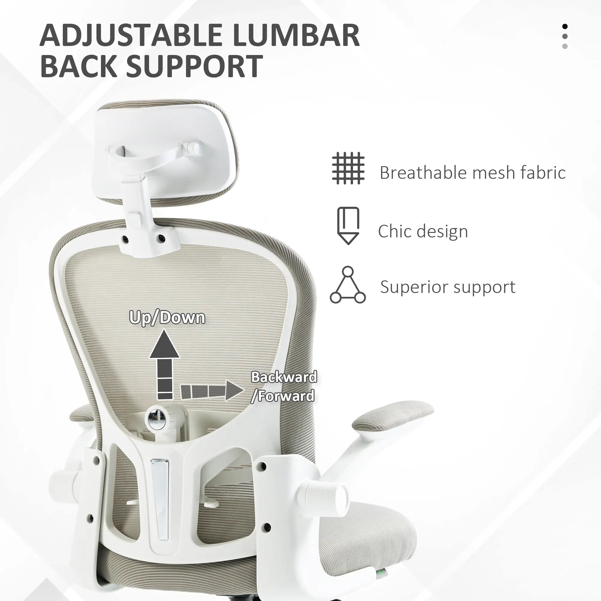 Mesh Office Chair, Adjustable Headrest, 4D Lumbar Support, Flip-Up Arm, Grey Task Chairs at Gallery Canada