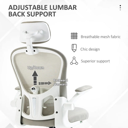 Mesh Office Chair, Adjustable Headrest, 4D Lumbar Support, Flip-Up Arm, Grey Task Chairs at Gallery Canada