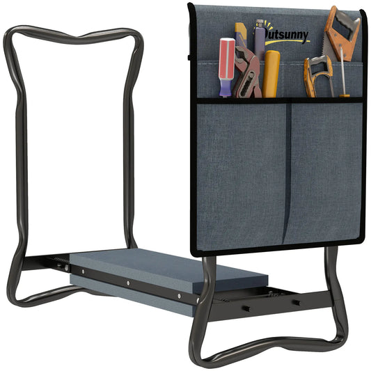 Tabouret à genoux pliable pour jardin, Coussin épais en mousse EVA, Pochette à outils, Gris