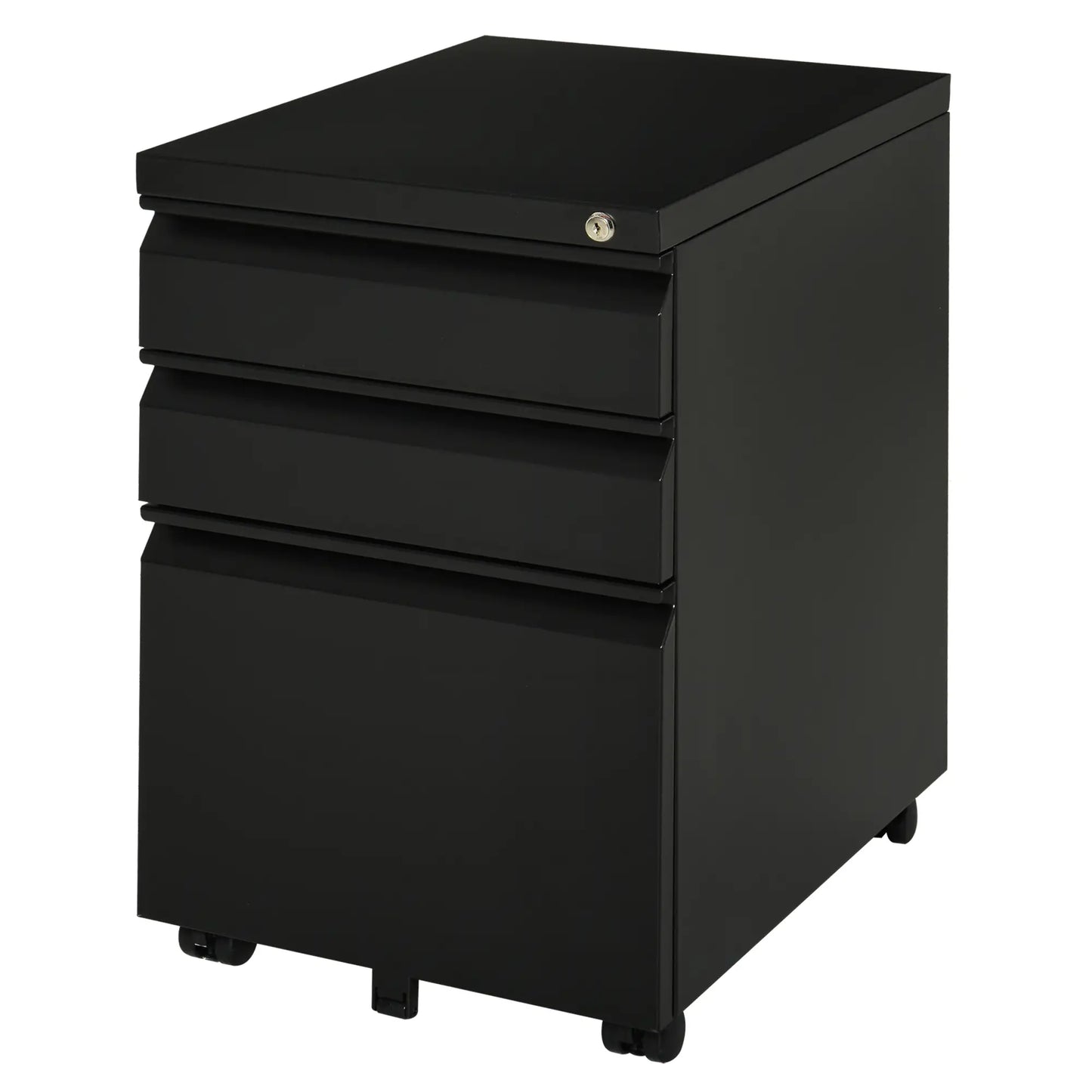 3 Drawer Lockable Filing Cabinet on Wheels, Legal Letter A4, Black Office Cabinets & Cupboards at Gallery Canada