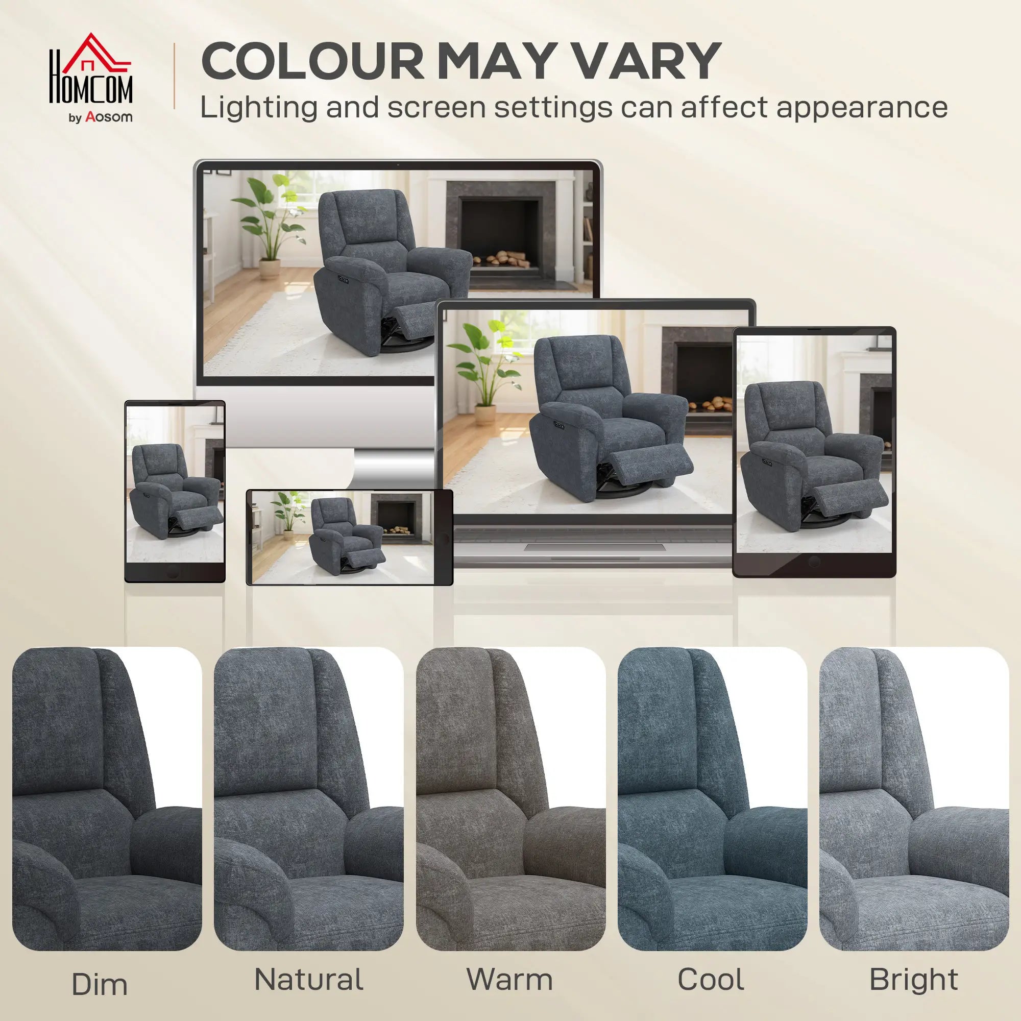 Power Recliner Chair, Fabric Upholstery, USB Ports, Swivel Rocking, Dark Grey Single Sofas at Gallery Canada