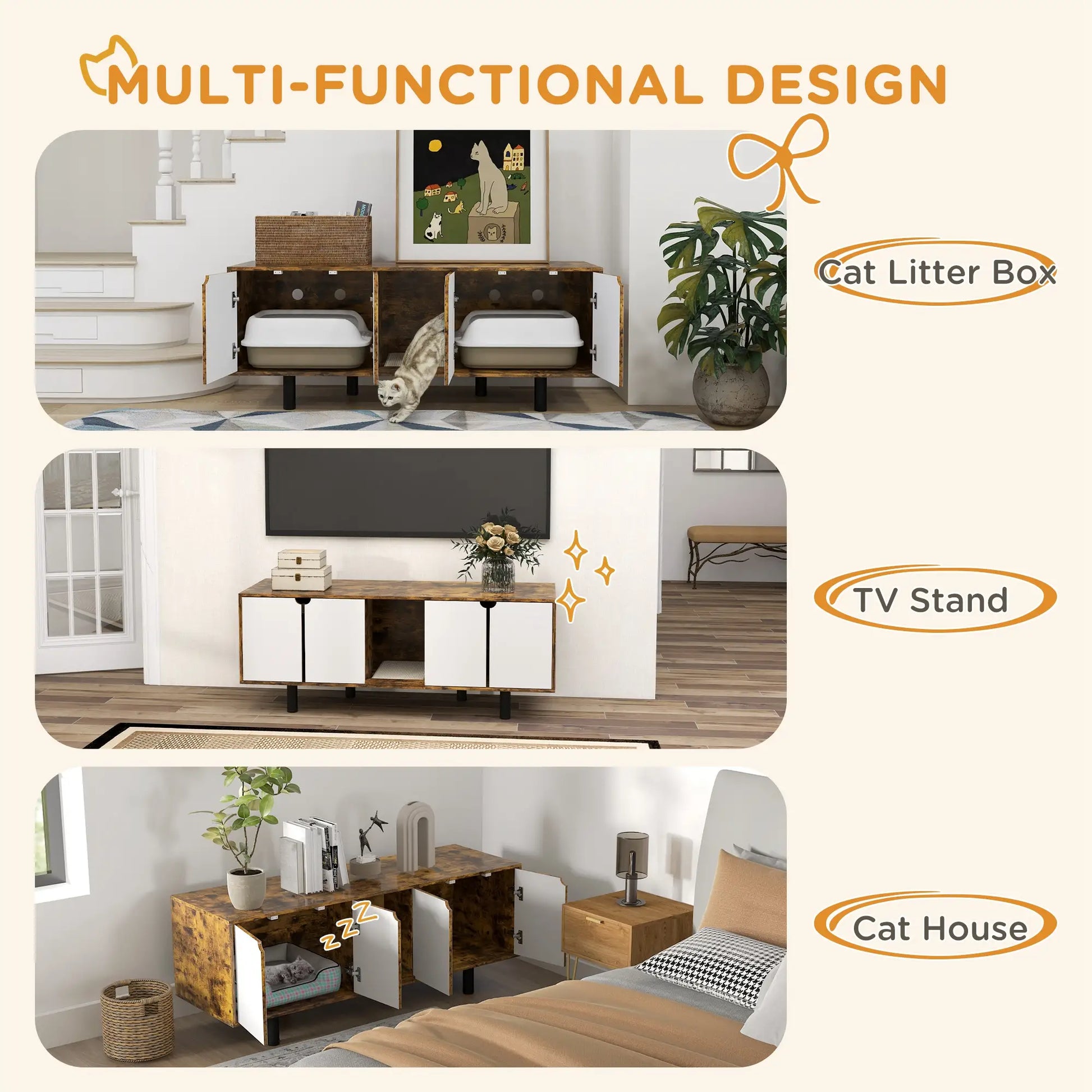 Hidden Cat Litter Box Enclosure, 2 Cabinets, Double Doors, Sand Drain Pad, Rustic Brown Cat Litter Box Enclosures at Gallery Canada